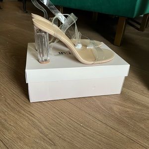 JustFab “Hanna” clear strap heels